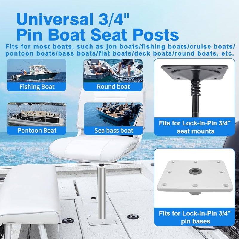 Sporthfish 3/4" Pin Boat Seat Post Pedestal Posts Pole Fit for Various Ships - Round Jon Fishing Cruise Pontoon Flat Deck Bass Boats, Non-Threaded, Fixed Hgt., 1.5" Dia, Aluminum Alloy, Silver - Image 2